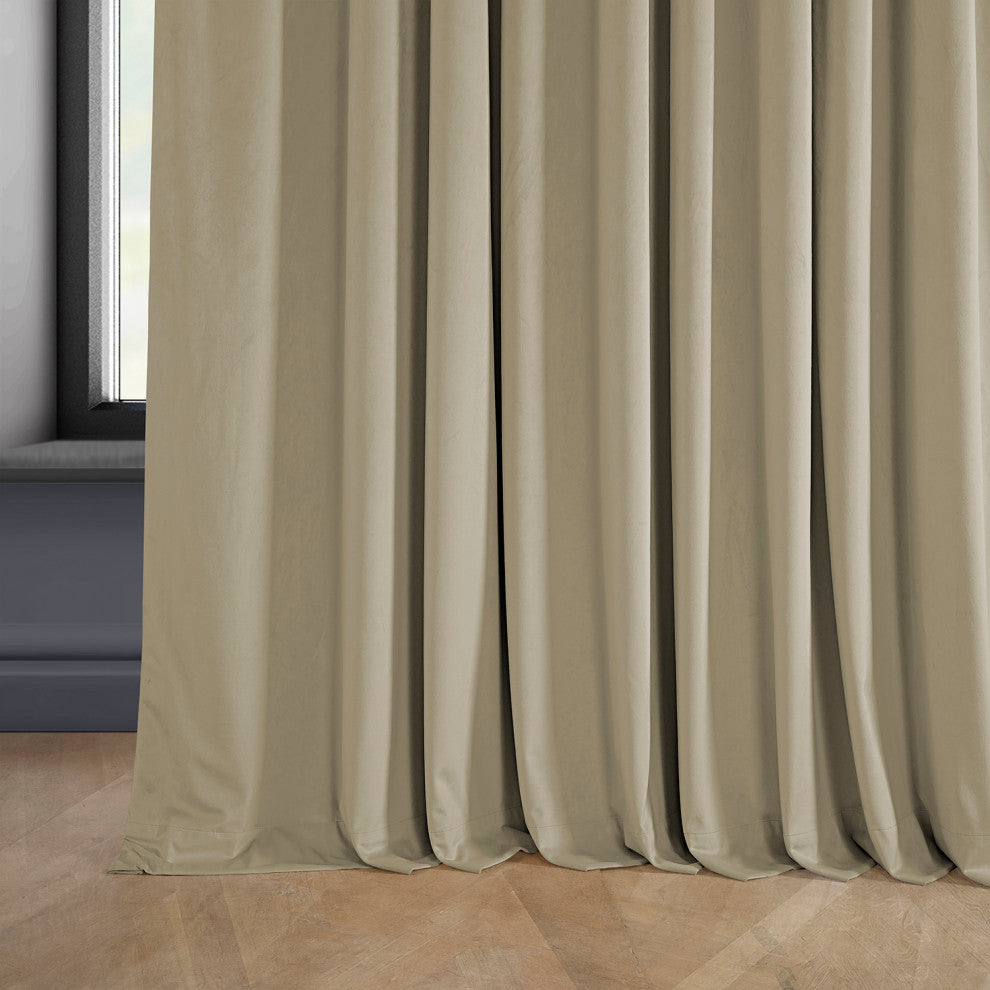 Heritage Plush Velvet Extrawide Curtain Single Panel, Light Beige, 100"w X 108"l