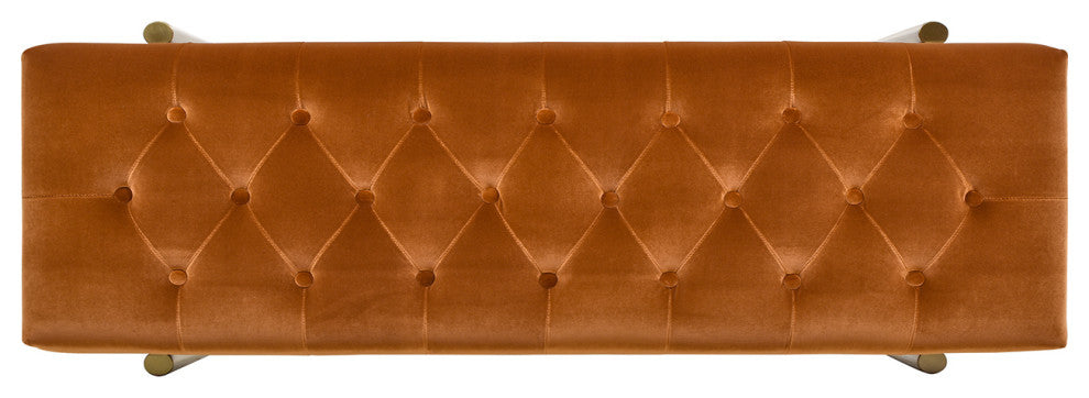 Aria 49" Upholstered Tufted Gold Accent Entryway Bench, Burnt Orange Performance Velvet
