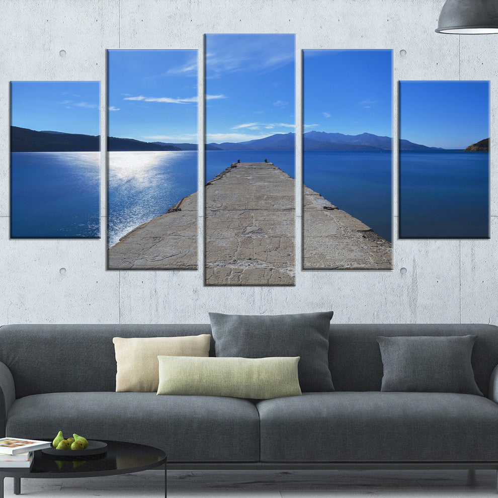 "Elba Island Pier and Capanne Mountain" Landscape Wall Art, 5 Panels, 60"x32"