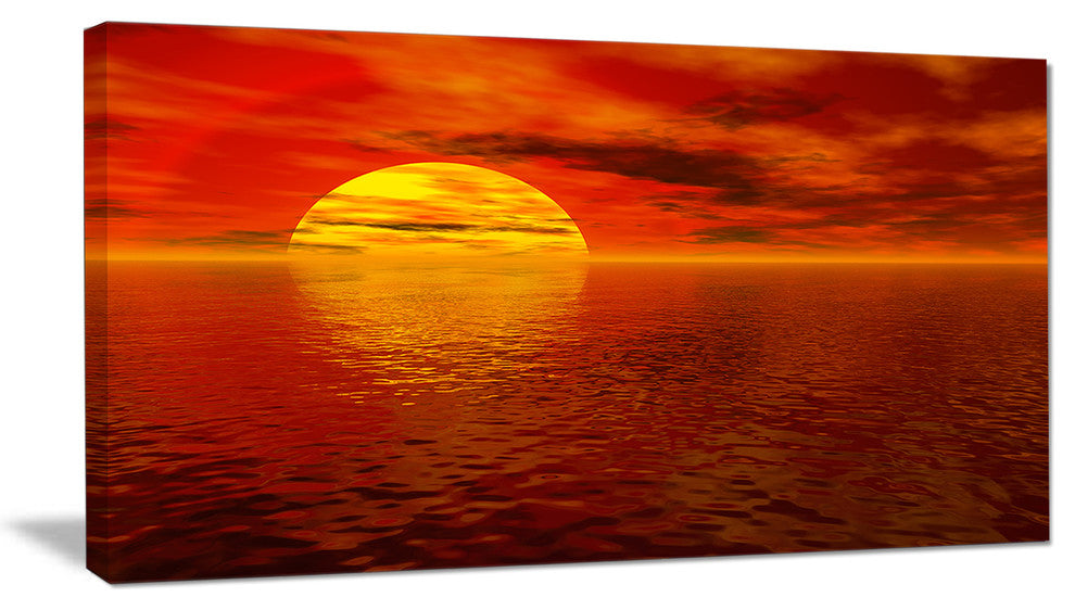 "Sun Falling To Yellow Ocean" Seashore Canvas Print, 32"x16"