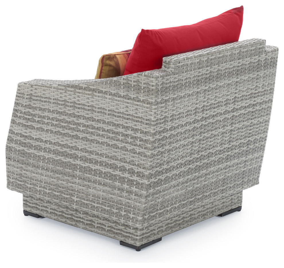 Cannes 5 Piece Sunbrella Outdoor Patio Club Chair and Ottoman Set, Red