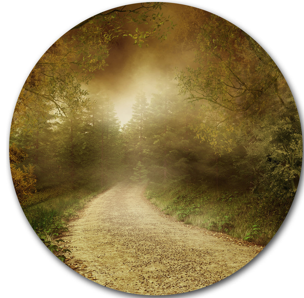 Country Road Through Fall Scenery, Landscape Photo Round Wall Art, 11"