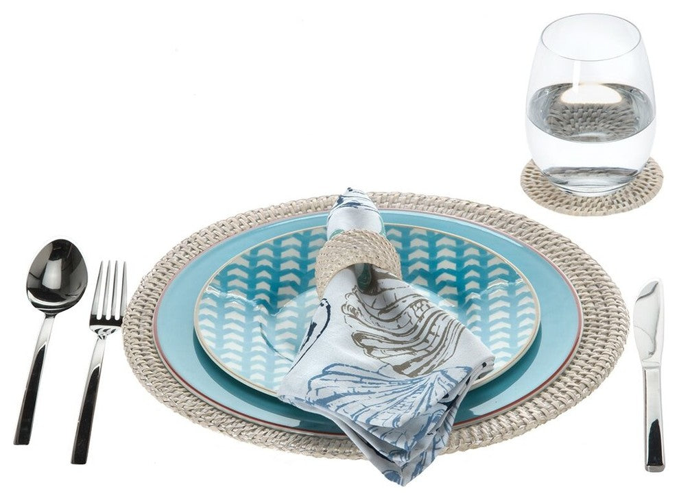 Round Rattan Charger Plate, White-Wash, Set of 2