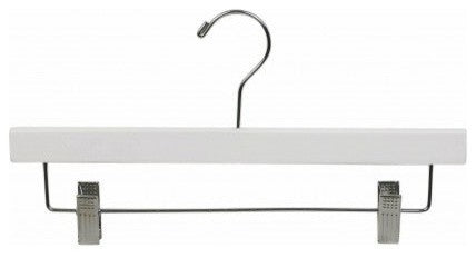 Wooden Bottom Hanger With Clips, White/Chrome, Box of 100