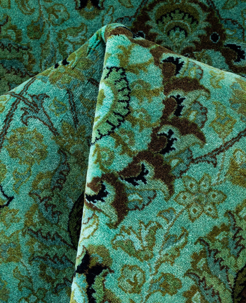 Overdyed One-of-a-Kind Hand-Knotted Area Rug Green, 7' 1" x 7' 1"