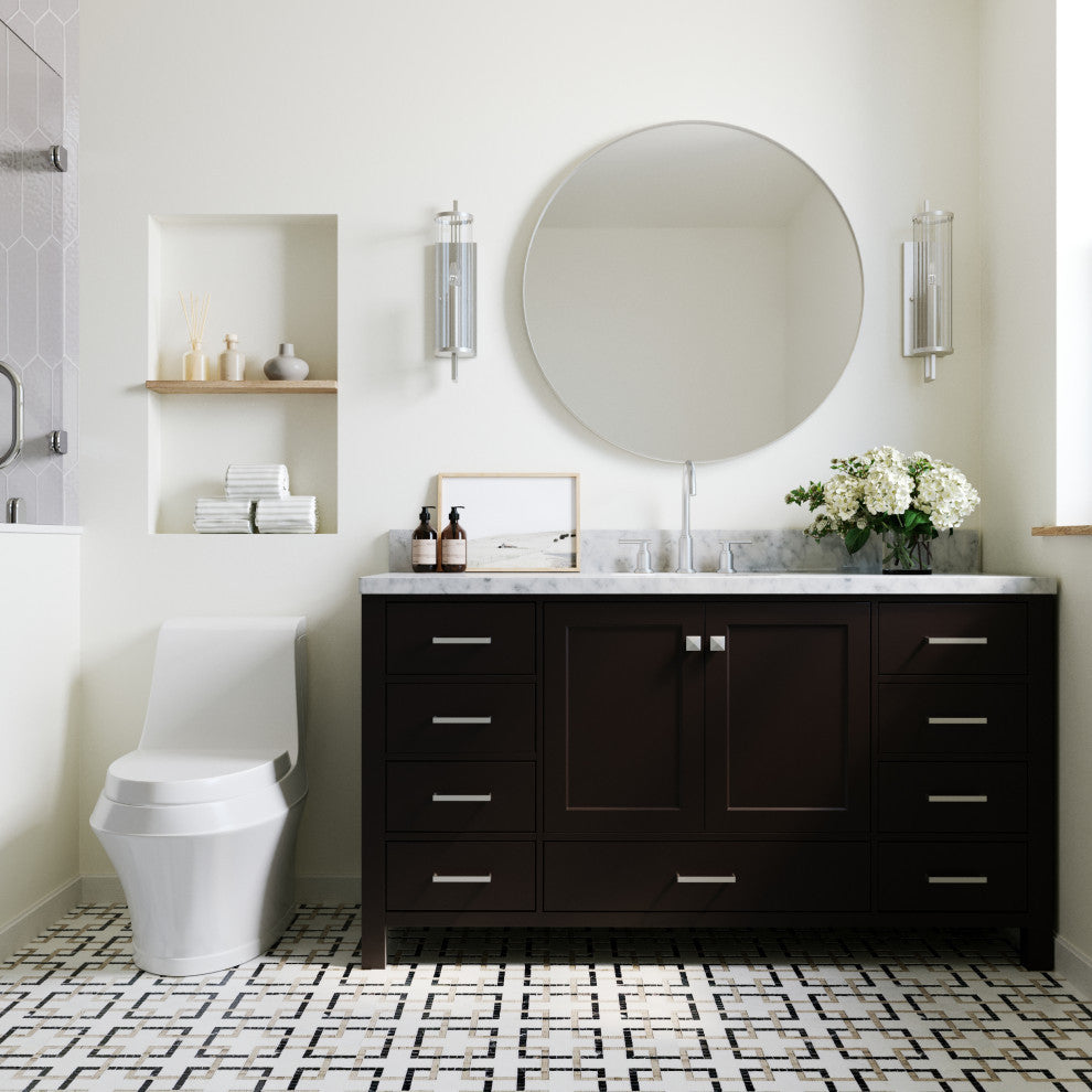 Cambridge 61" Espresso Single Bath Vanity, Marble Top Basin
