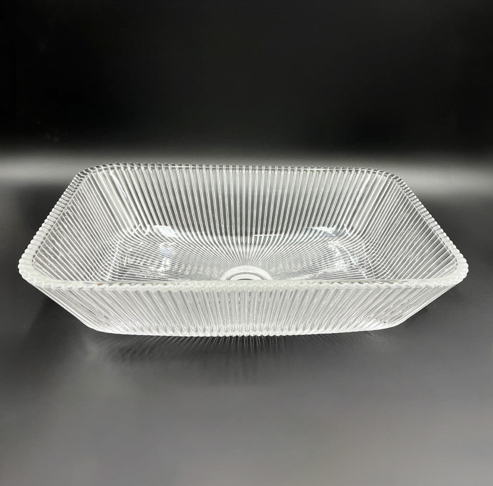 CastelloUSA Charlie 18" Tempered Glass Crystal Rectangular Bathroom Sink, Clear