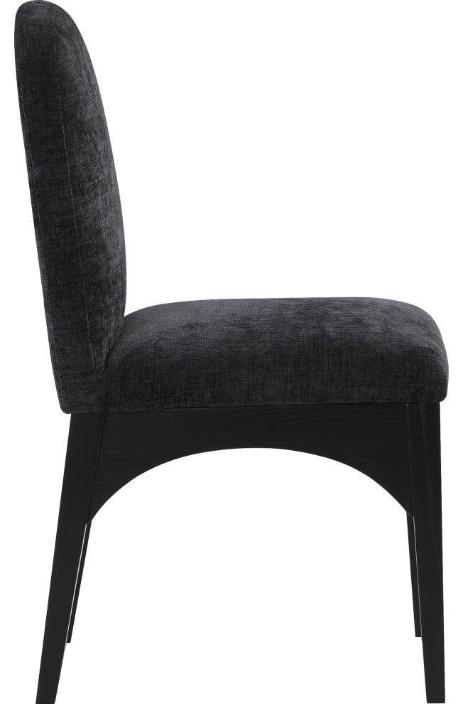 Waldorf Chenille Upholstered Dining Chair, Black, Chenille, Natural Finish, Black, Side Chair, Chenille Fabric, Black Finish
