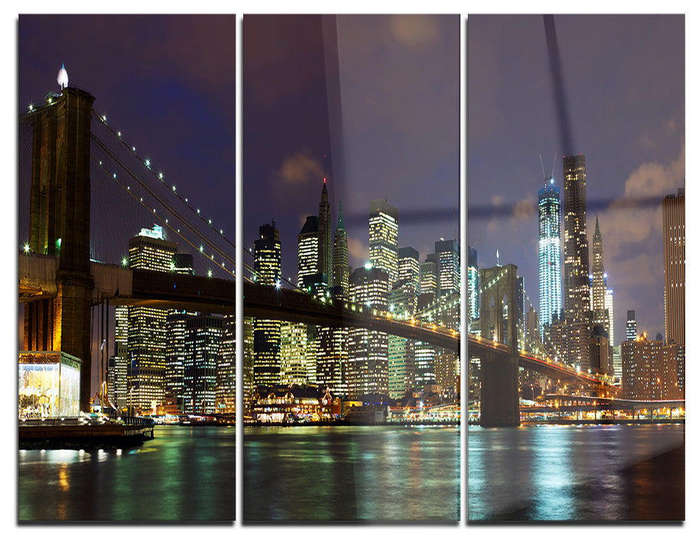 "Brooklyn Bridge Panoramic View" Photo Metal Wall Art, 3 Panels, 36"x28"