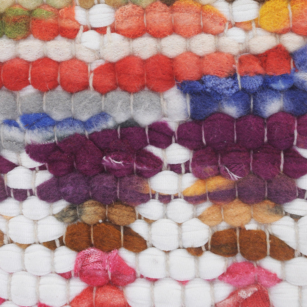 White and Multicolored Chindi Chevron Throw Pillow, 20" X 20"