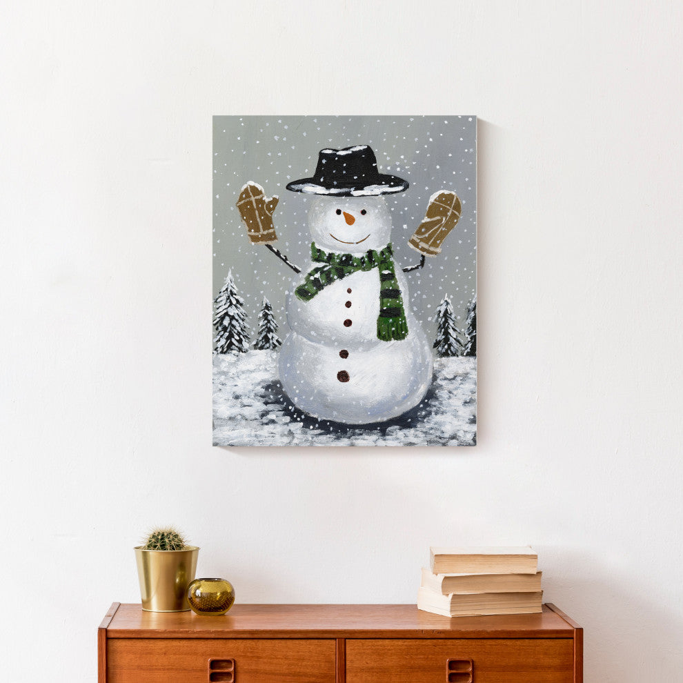 Wintery Snowman 16x20 Canvas Wall Art
