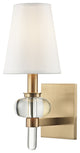 Luna 1 Light Wall Sconce, Aged Brass Finish, White 100% Silk