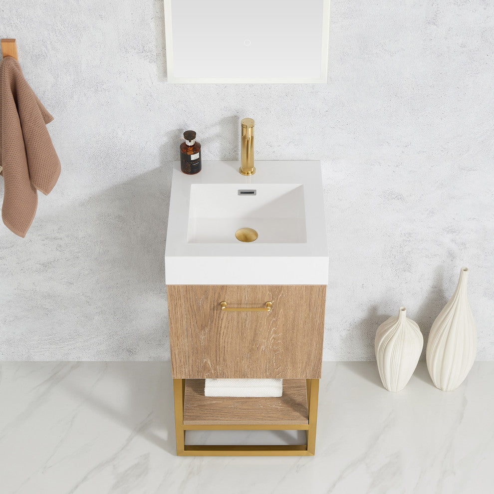 Alistair Vanity, North American Oak With Countertop, 18", With Mirror
