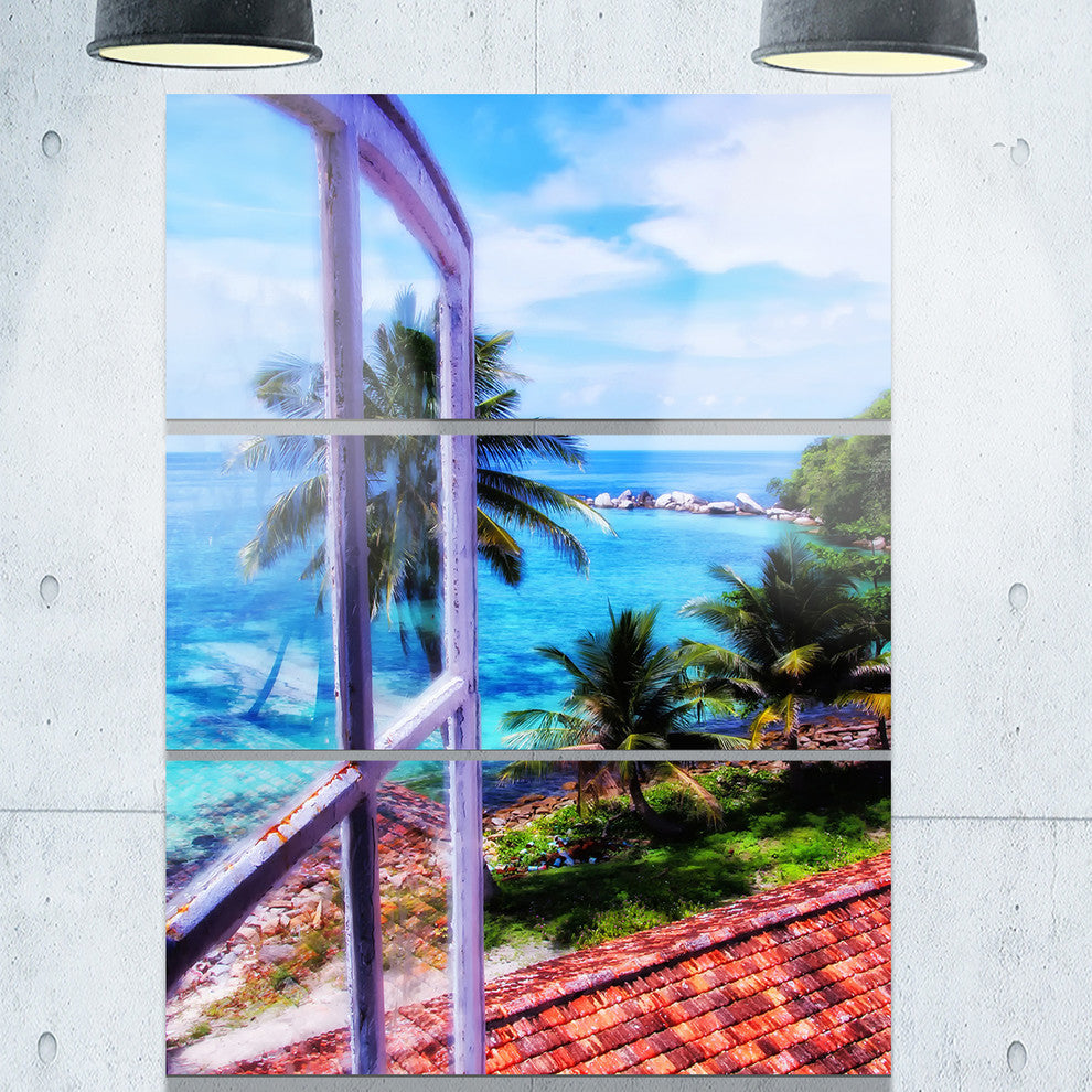 "Light House Window View" Photo Metal Wall Art, 3 Panels, 28"x36"