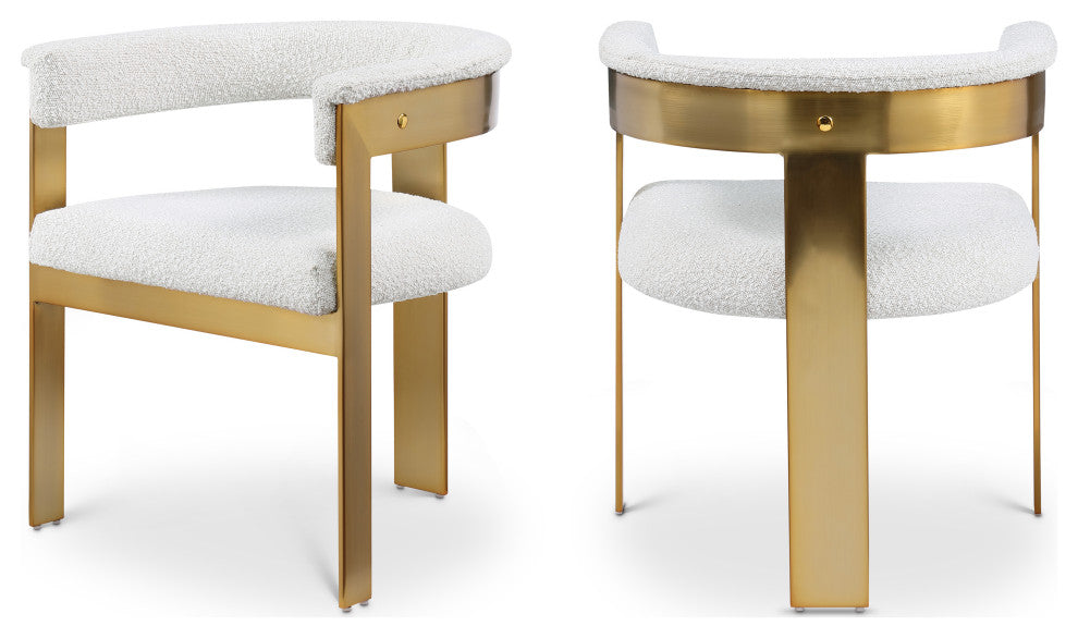Romeo Upholstered Dining Chair, Set of 2, Cream, Boucle Fabric, Brushed Gold