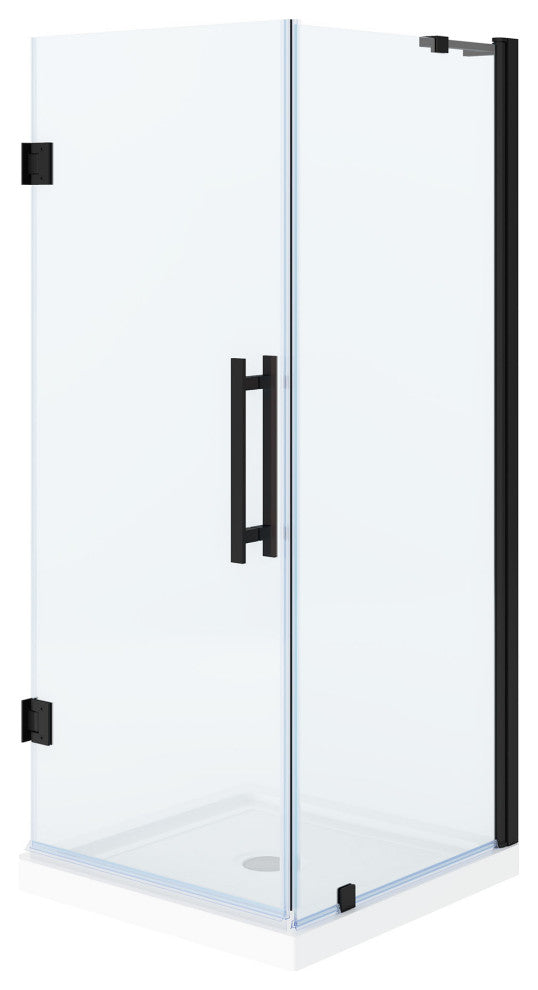 Panama 32"Wx32"Dx74 3/4"H Corner Hinge Shower Kit Black Base, Black, 32"