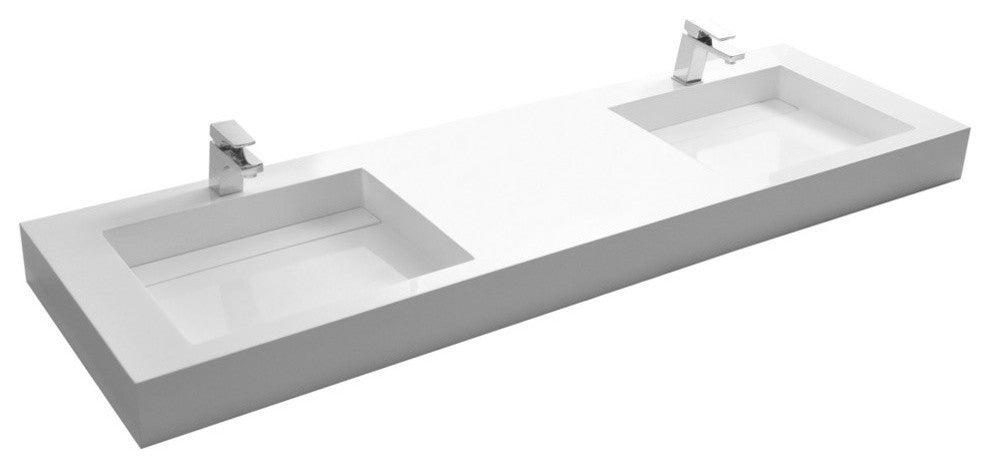 ADM Rectangular Countertop Sink, White, 71", Matte White