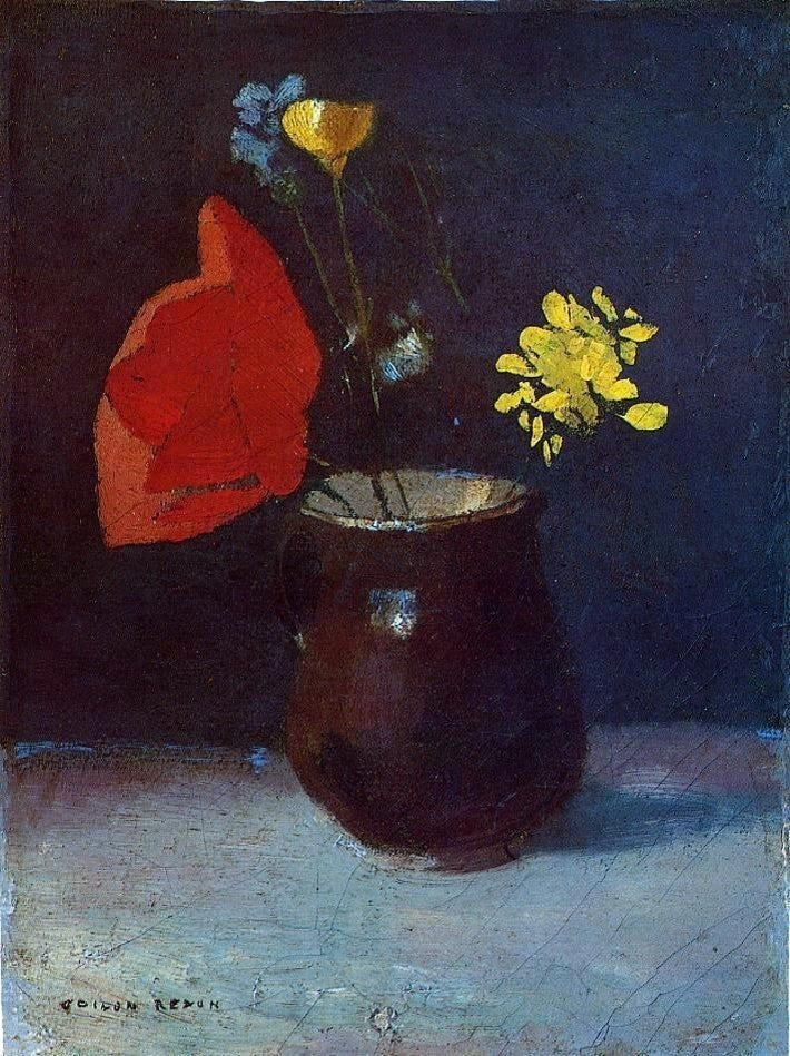 Odilon Redon Pitcher of Flowers Premium Canvas Print
