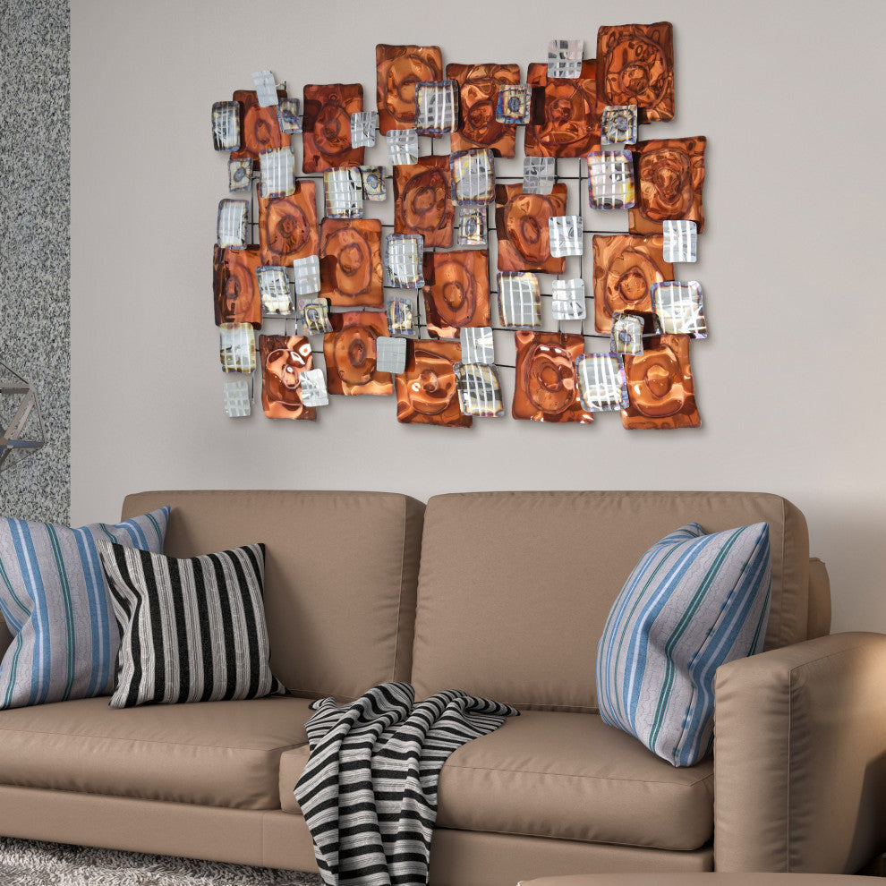 Hand Painted Etched Metal Wall Sculpture, Multi Color, Maze