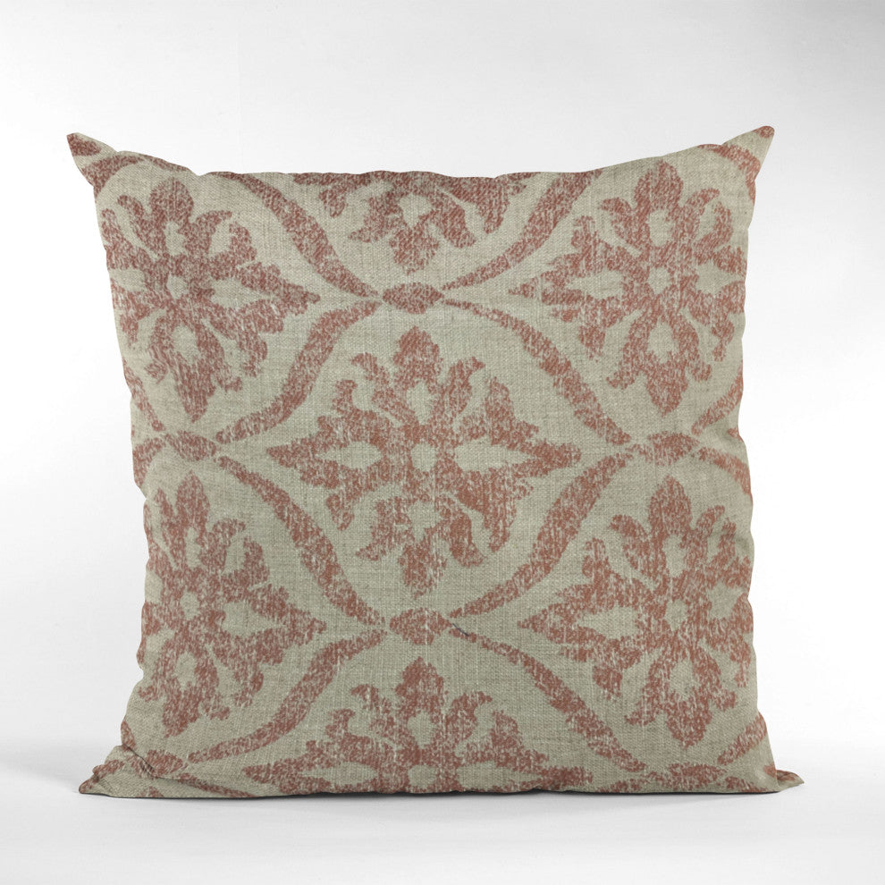Plutus Beige Red Flowers Jacquard Luxury Throw Pillow, 12"x20"