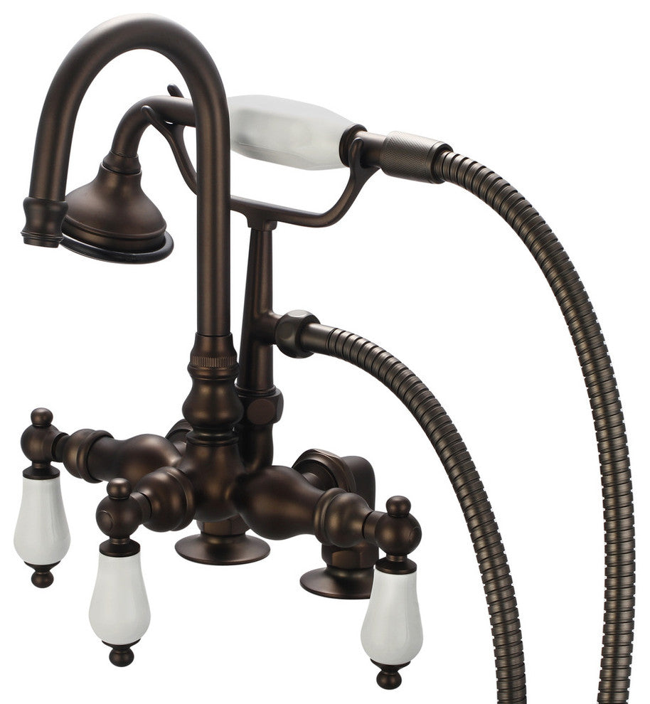 Vintage 3-3/8" Center Deck Mount Tub Faucet, Risers & Handshower, Lever handles