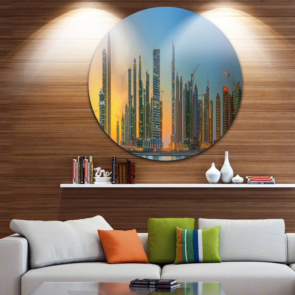 Business Bay And Downtown Dubai, Cityscape Round Wall Art, 11"