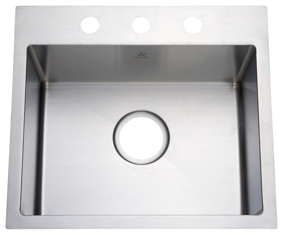 Top Mount Drop-In 304 Stainless Steel Single Bowl Kitchen Sink, 19"x17"x8"