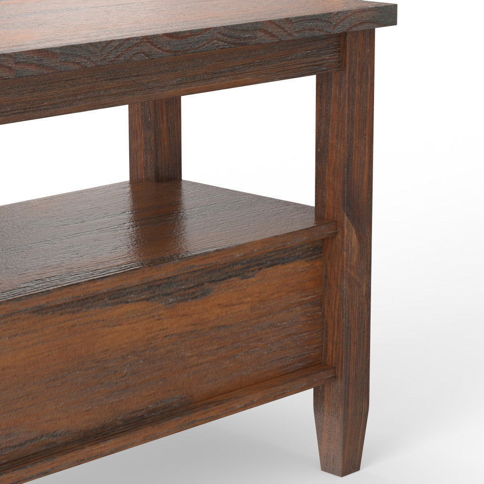 Warm Shaker Solid Wood 14" Rustic Narrow Side Table, Distressed Charcoal Brown