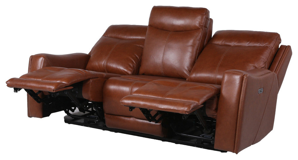 Natalia Power Leather Recliner Sofa, Caramel