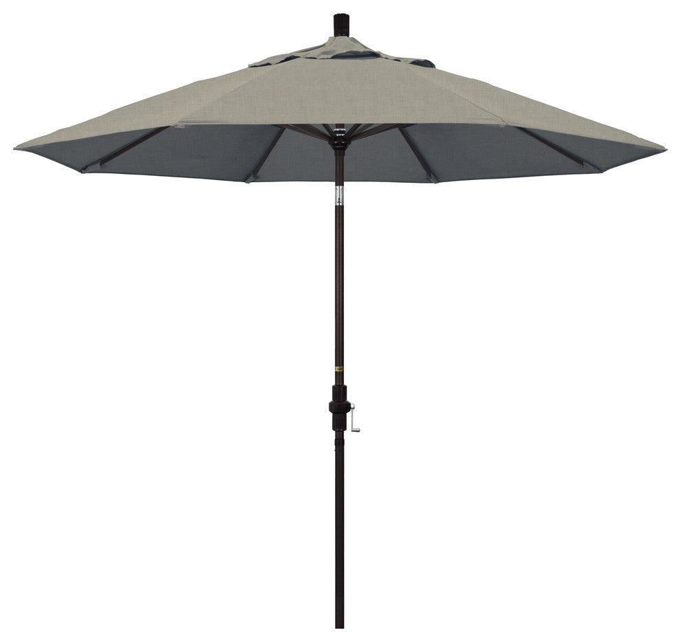 9' Bronze Collar Tilt Crank Lift Aluminum Umbrella, Sunbrella, Spectrum Dove