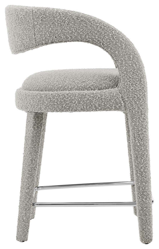 Pinnacle Boucle Upholstered Counter Stool Set of 2, Taupe Silver