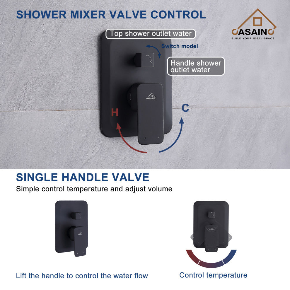 Brushed Nickel Wall Mounted  Shower Faucet Waterfall Shower Bar System, Matte Black