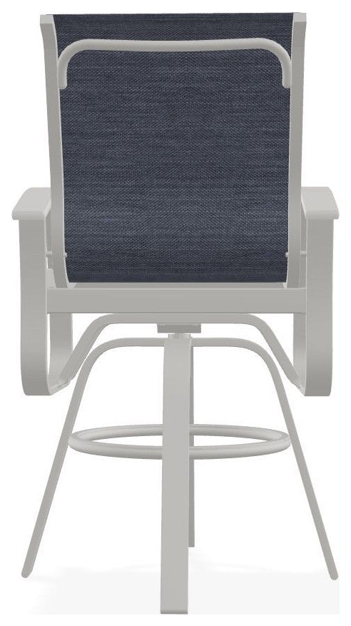 Belle Isle Sling Bar Height Outdoor Swivel Armchair, Augustine Denim/Snow