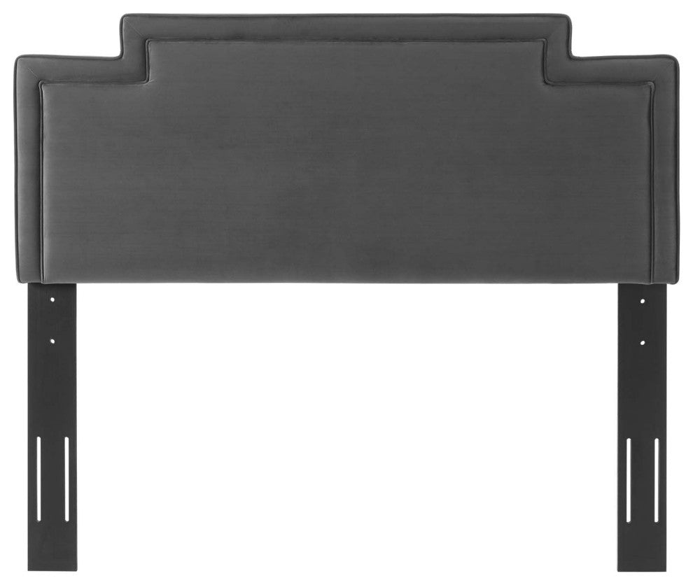 Headboard, Twin Size, Charcoal Gray, Velvet, French, Mid Century Guest