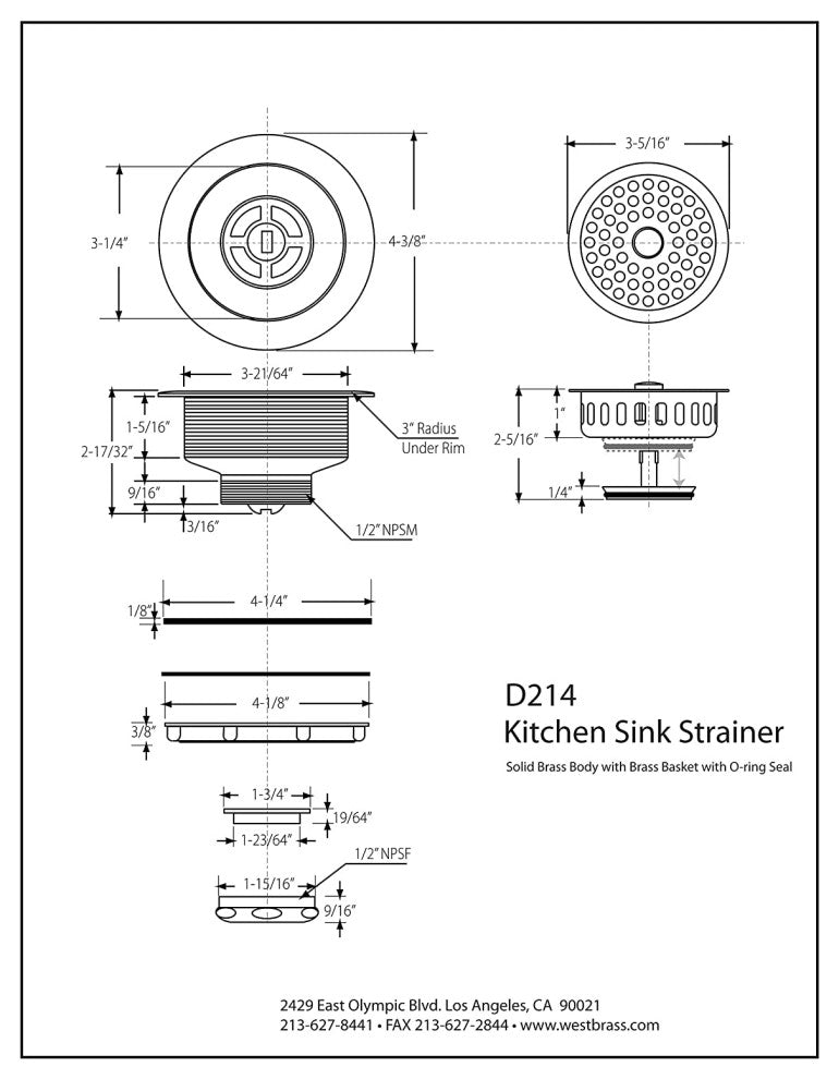 Post Style Large Kitchen Basket Strainer In Polished Brass, Polished Brass