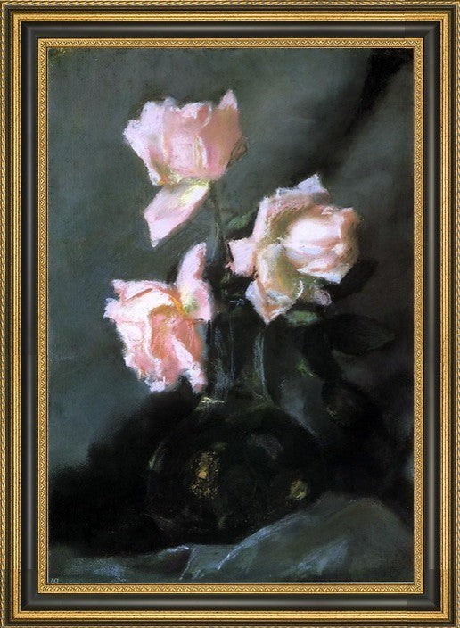John La Farge Roses in a Vase  Framed Premium Canvas Print, 18"x27"