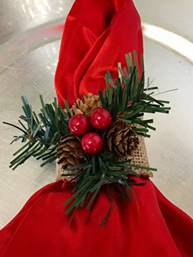 Christmas Napkin Ring Burlap Christmas Picks, Set of 16