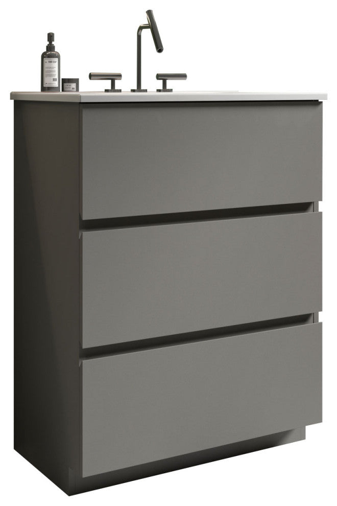 Freestanding Bathroom Vanity Set with White Ceramic Sink Basin, Gray, 24"