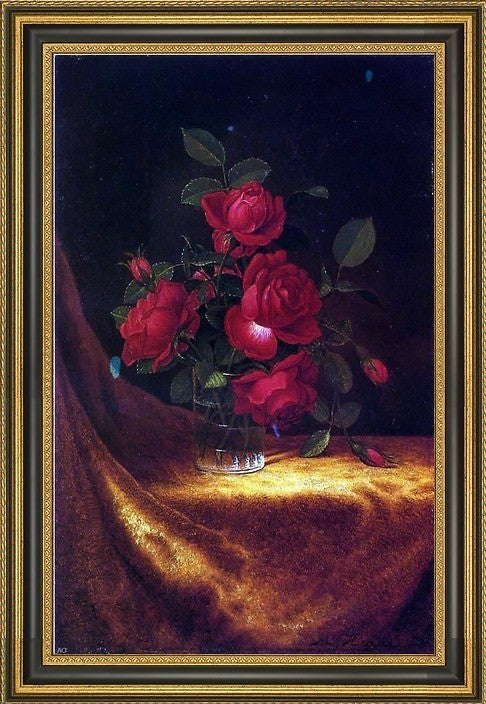 Martin Johnson Heade Four Roses in a Glass Framed Premium Canvas Print, 18"x27"