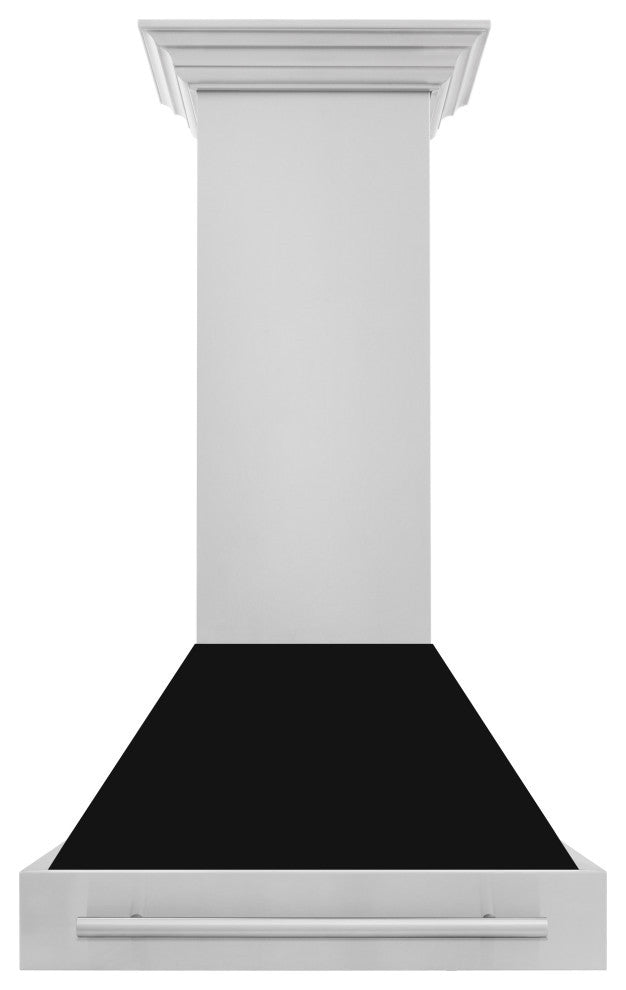 ZLINE 30" Wall Mount Hood Stainless Steel With Black Matte Shell 8654STX-BLM-30