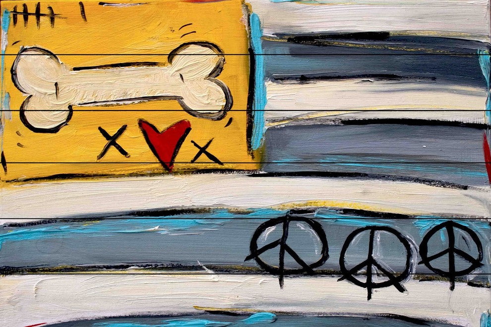 "Peace Bone Flag" Print on White Pine Wood by Tori Campisi