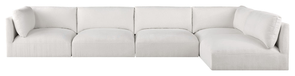 Ease Fabric Upholstered L-Shaped Modular Sectional, Cream, 5 Piece: 2 Corner, 3 Armless