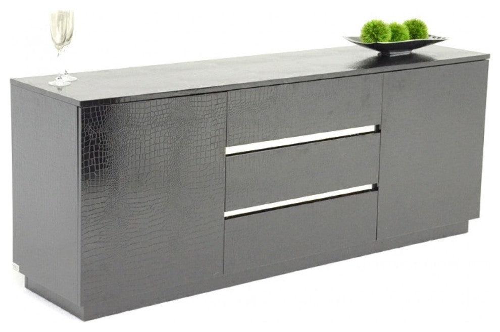 A&X Skyline Modern Black Crocodile Lacquer Buffet