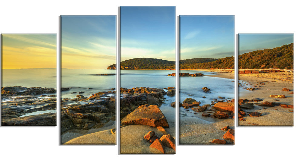 "Sunset in Cala Violina Bay" Landscape Wall Art Canvas Print, 5 Panels, 60"x32"