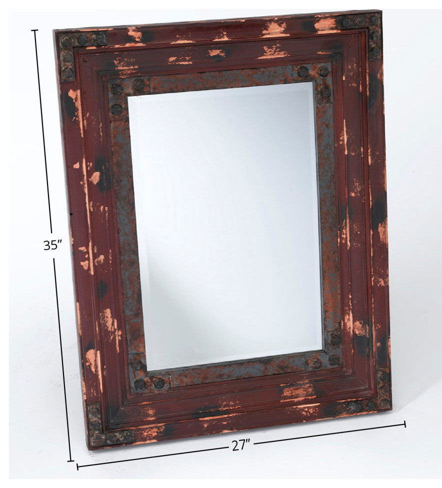 Remmington Wooden Accent Mirror, Dark Red