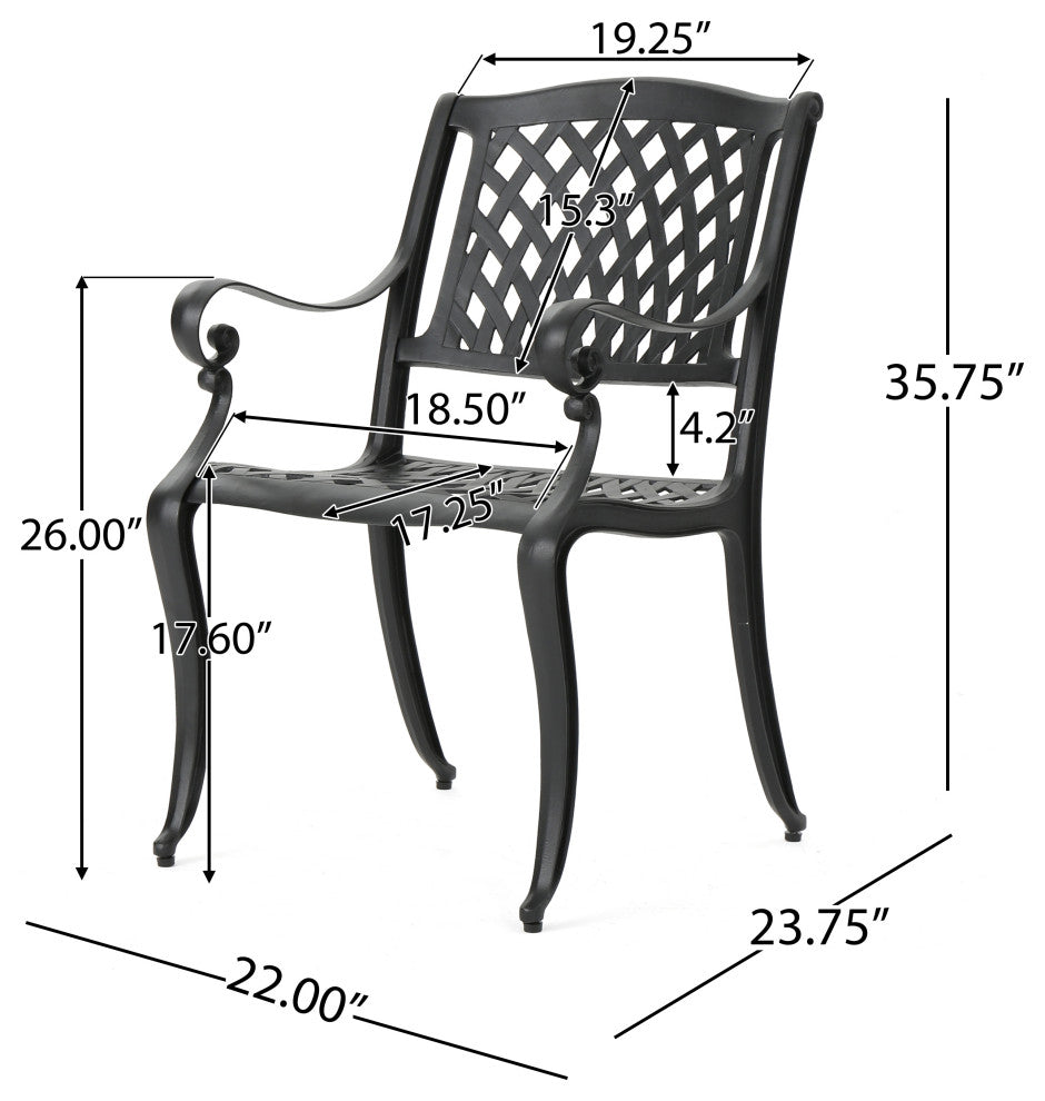 GDF Studio Marietta Outdoor 7-Piece Cast Aluminum Black Sand Dining Set