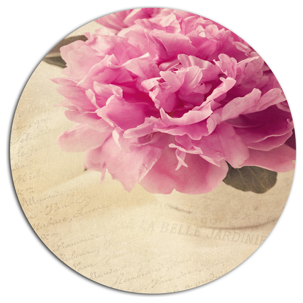 Peony Flowers In Vase On Table, Floral Disc Metal Wall Art, 36"
