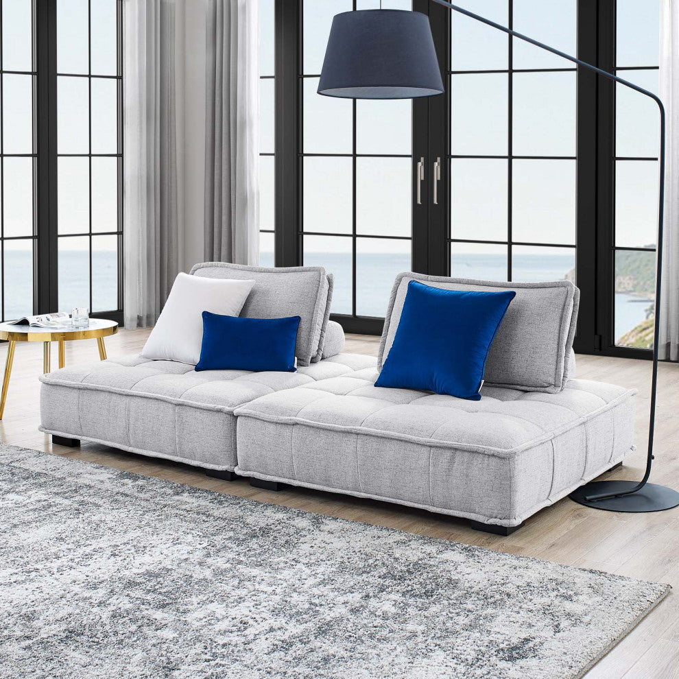 Saunter Tufted Fabric Fabric 2-Piece Loveseat Light Gray