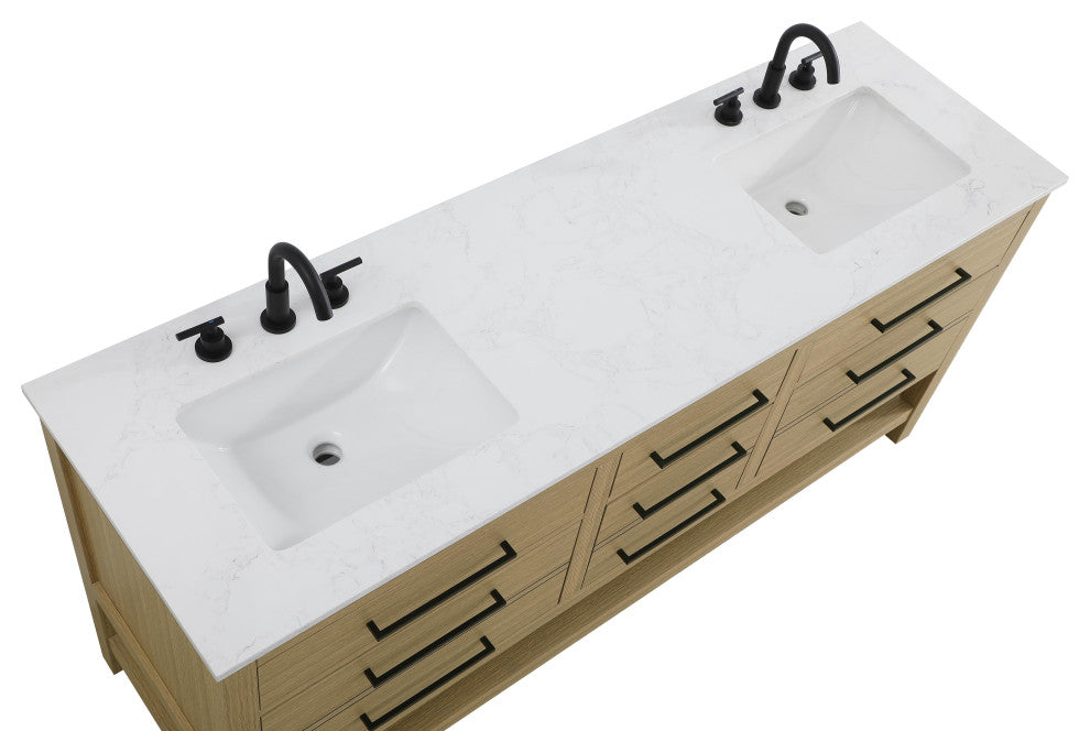 Home Living 72" Double Bathroom Vanity, Honey Brown