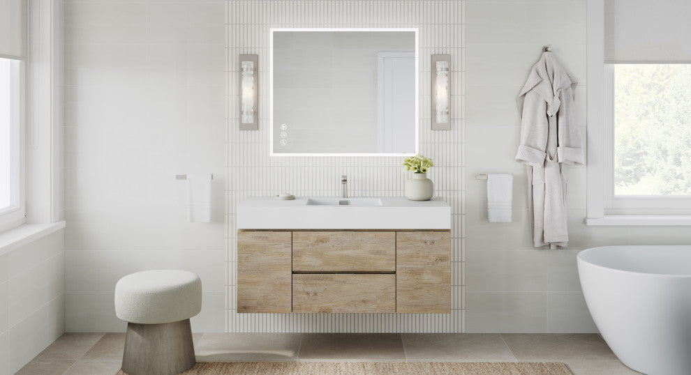 Boutique Bath Vanity, Natural Wood, 48", Single Sink, Wall Mount